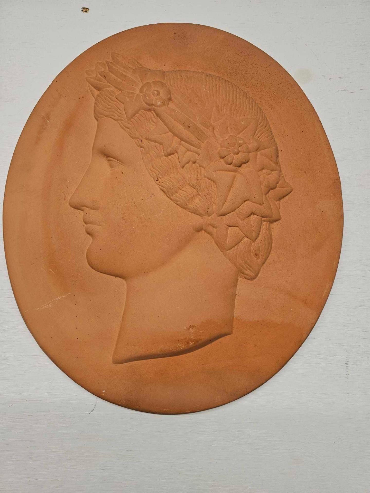 A Set Of 3 x Terracotta Wall Plaques Each With A Classic Relief Scene1 x 33 x 33 And 2 x 34 x 39cm - Image 3 of 6