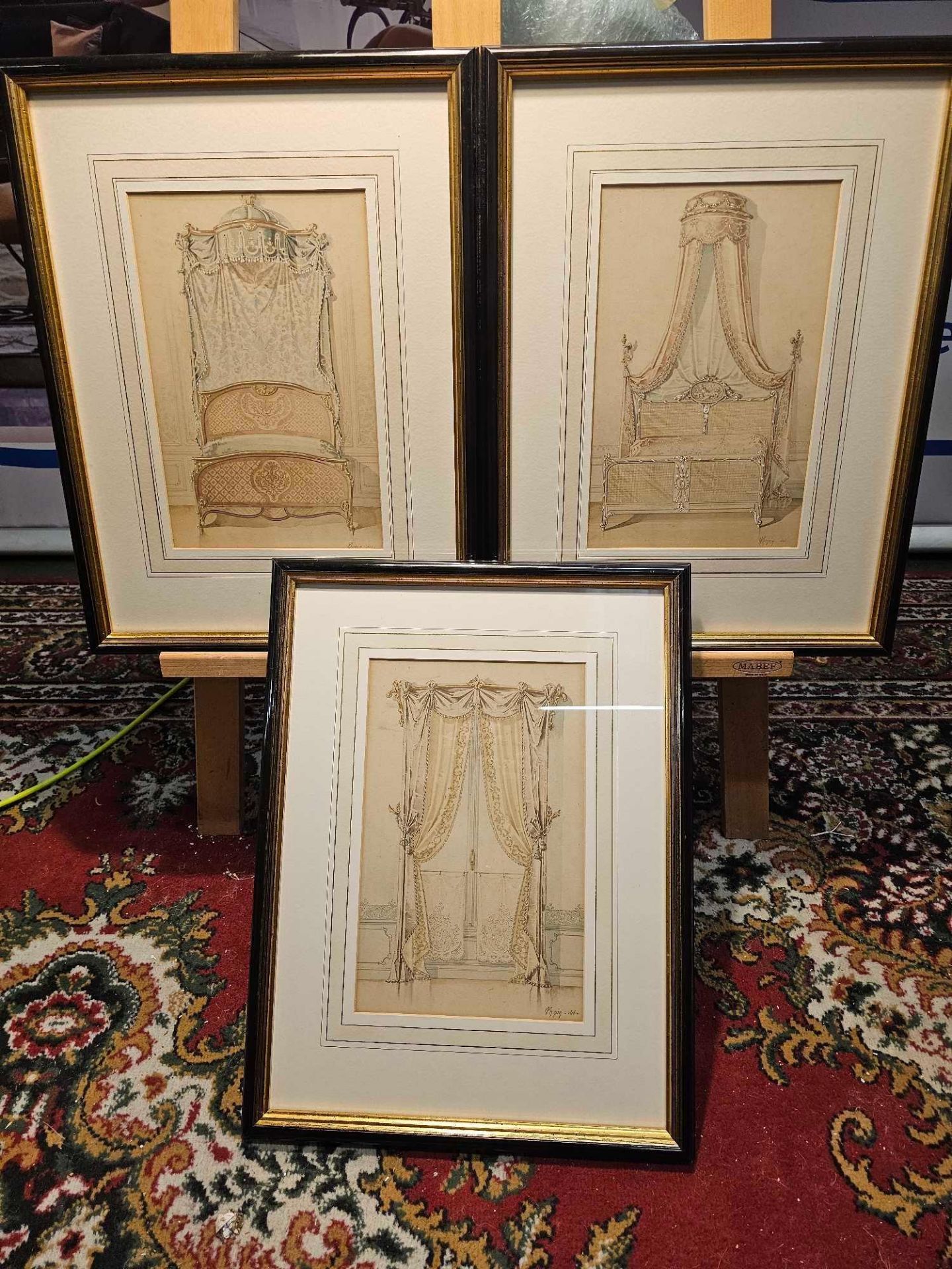 3 x Framed Prints French School Designs For A Bed And Designs For Curtains 40 x 53cm (Hotel 65)