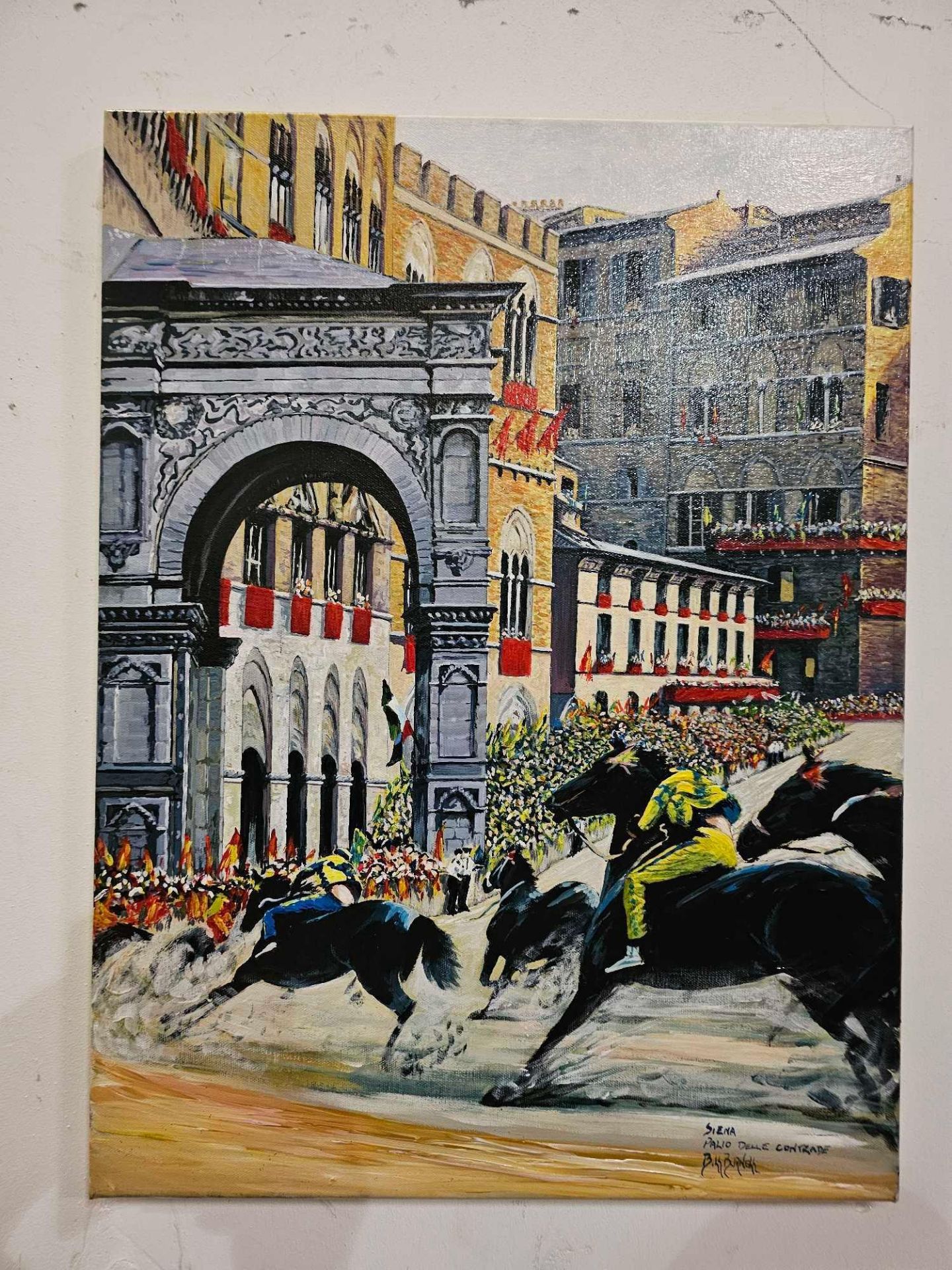 Oil On Canvas Titled Siena Palio Delle Contrade Signed Bill Burnell 46 x 61cm
