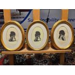 3 x Framed Oval Black And White Silhouettes 26 x 20cm (Hotel 49)