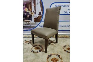 Leather High Back Chair With Stud Finish Detail Stained Wooden Legs 55 x 46 x 98cm