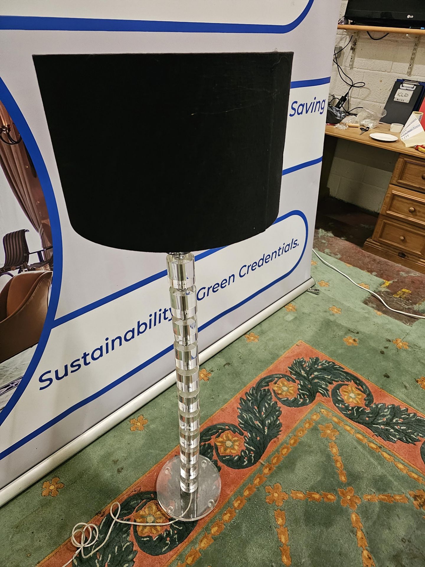 Acrylic and chrome floor lamp in round sections complete with smooth black shade 146cm high - Image 2 of 6