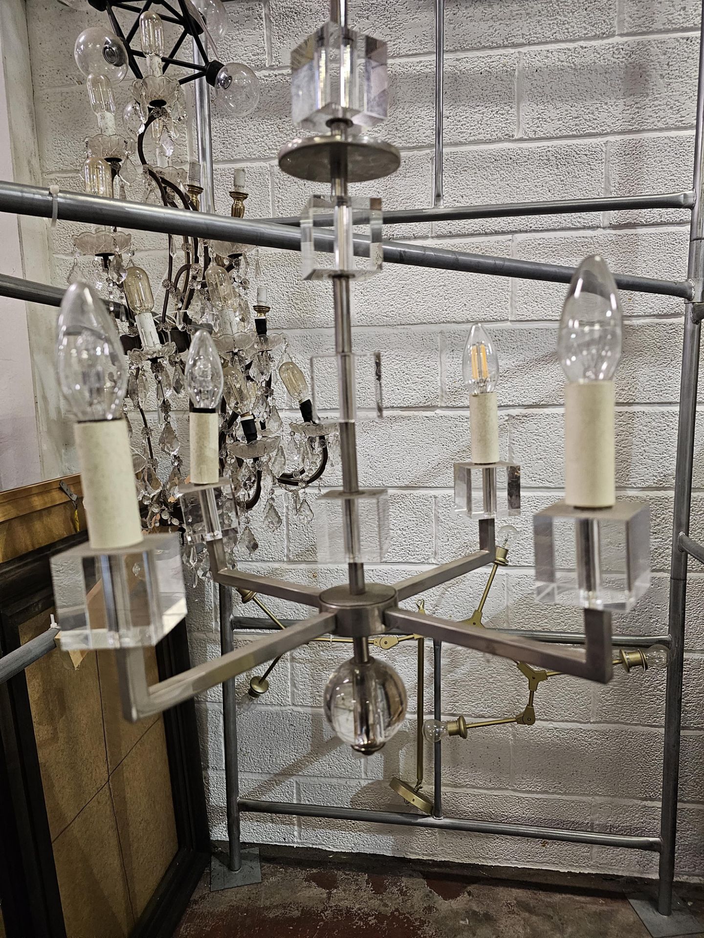 Stainless steel and acrylic four arm chandelier 62cm drop x 40cm wide - Bild 4 aus 4
