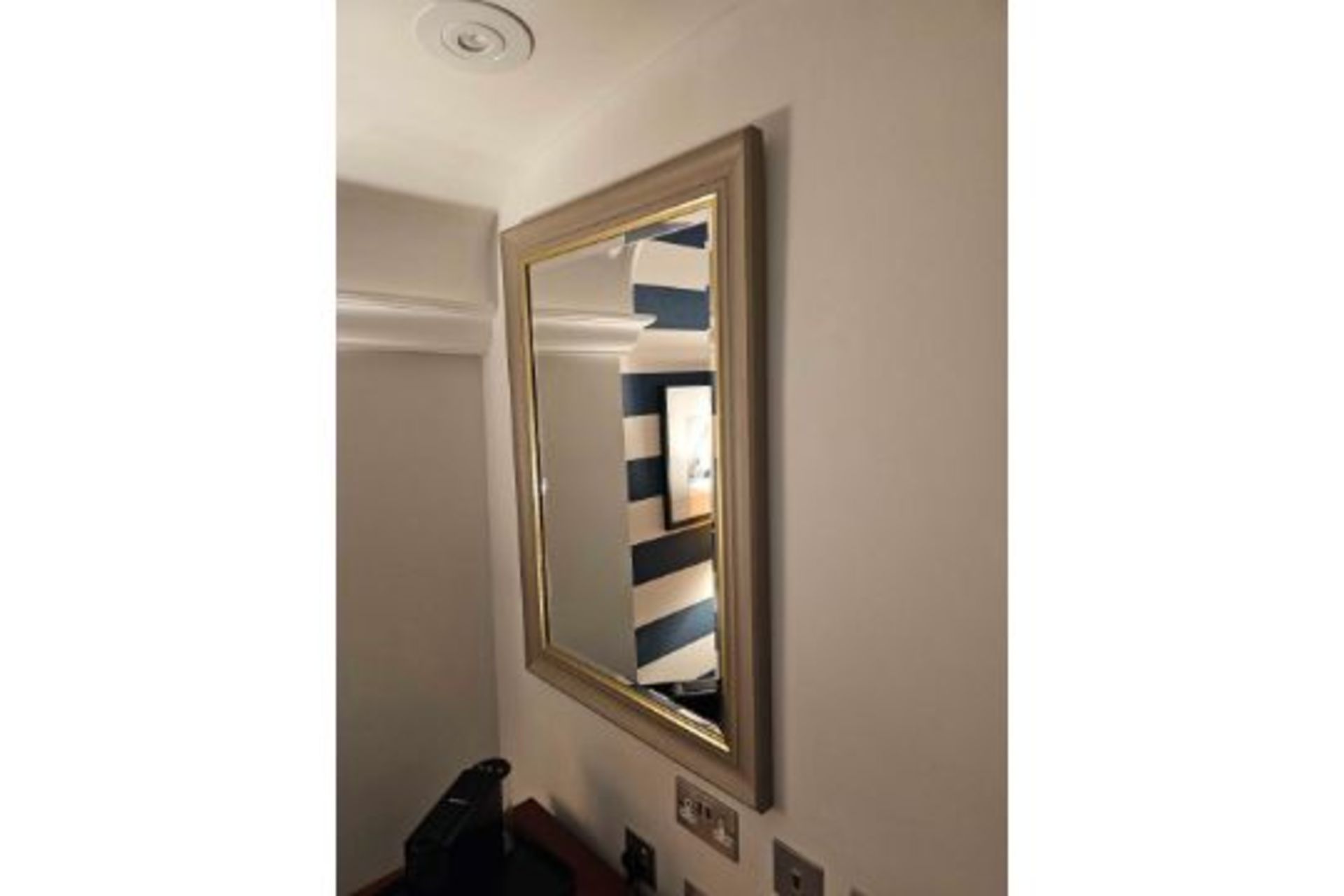 Modern Bevelled Accent Mirror Grey Timber Frame With Gold Trim Detailing 70 x 100cm
