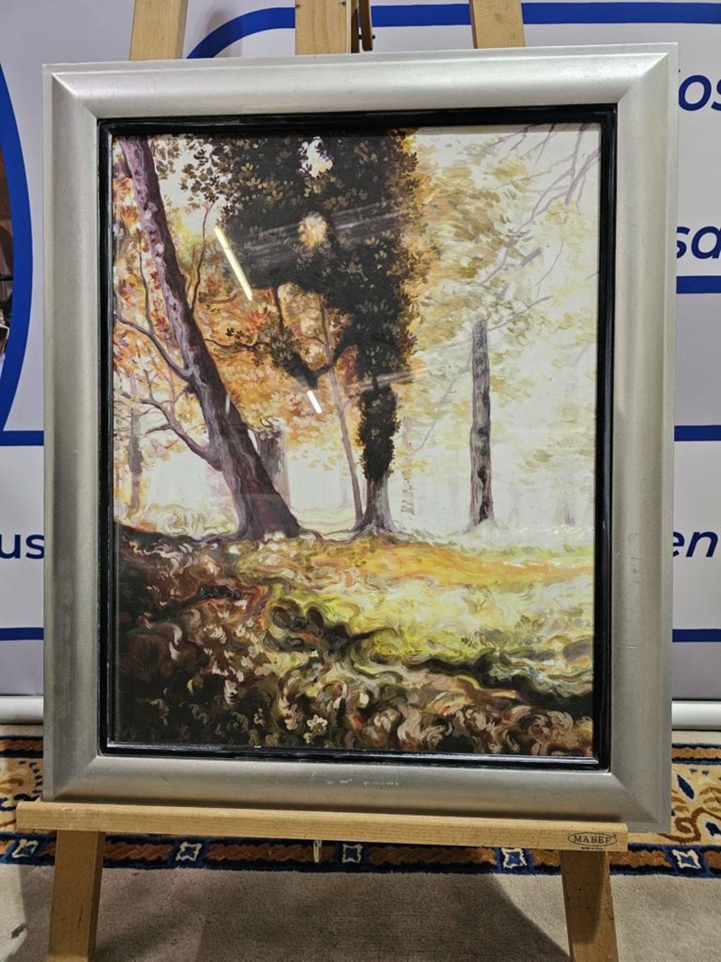 Framed Lithograph Silver Frame Depicting Trees 85 x 65cm