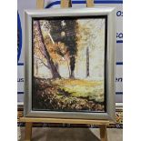 Framed Lithograph Silver Frame Depicting Trees 85 x 65cm