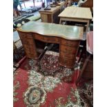 A Georgian Style Burl Walnu Knee Hole Writing Desk The Shaped Leather Inset Top Raised Above A