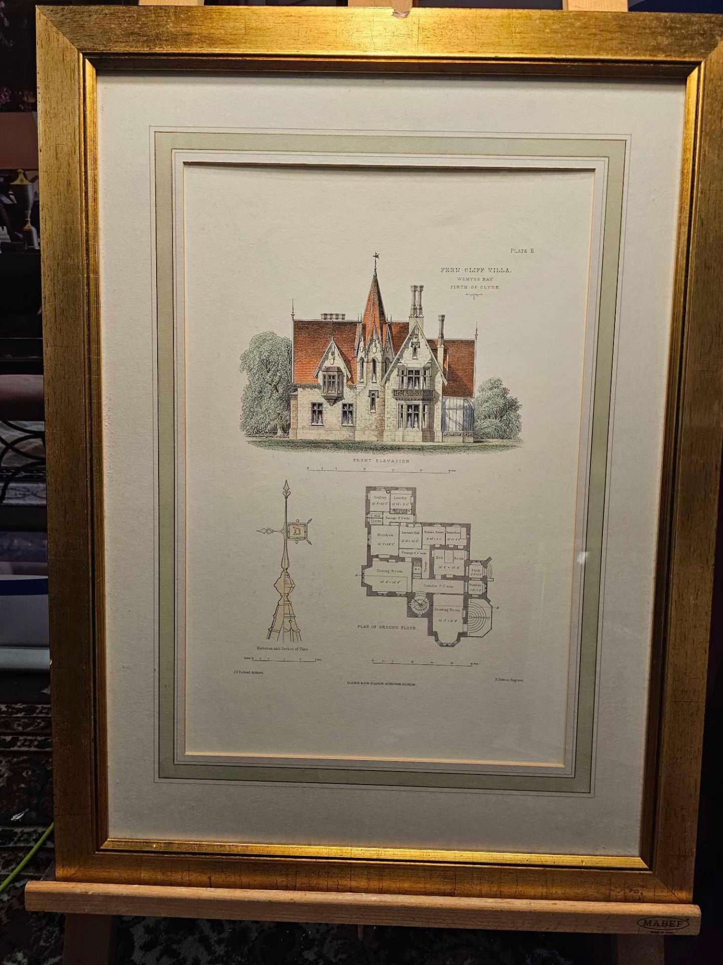 3 x Framed Prints Details of Sections, Plans And Elevations Fern Cliff Villa Wemyss Bay 60 x 79cm ( - Image 2 of 4