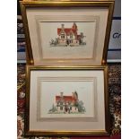 2 x Framed Prints (1) Cottage Orme Mill Green Essex And Another Similar Alternate Design From