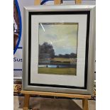 Lithograph Print Park Scene With 5 Figures Framed 80 x 60cm