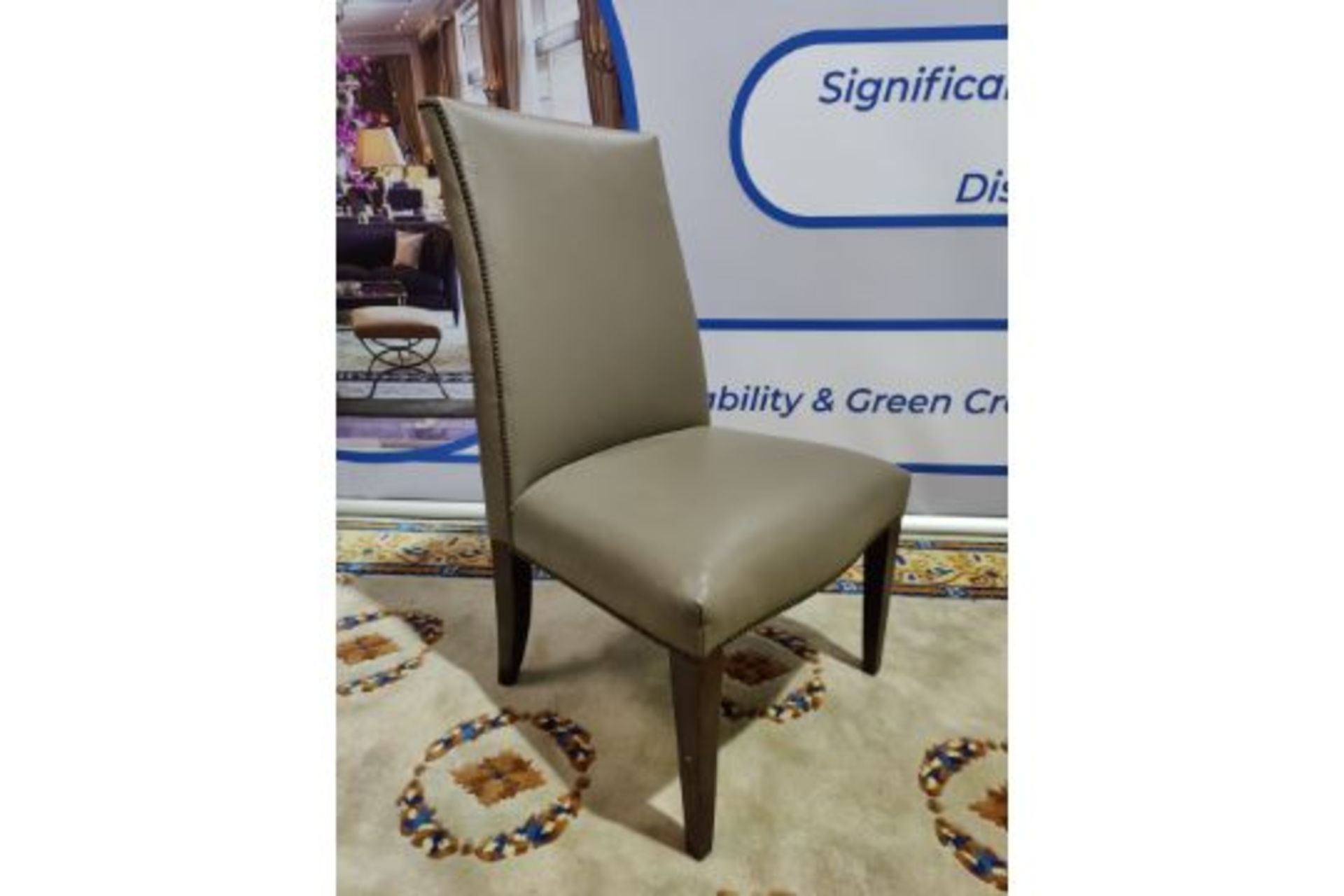 Leather High Back Chair With Stud Finish Detail Stained Wooden Legs 55 x 46 x 98cm - Bild 2 aus 2