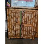 A Indian Hand-Carved And Painted Reclaimed Wood Cabinet Distressed 80 x 40 x 90cm