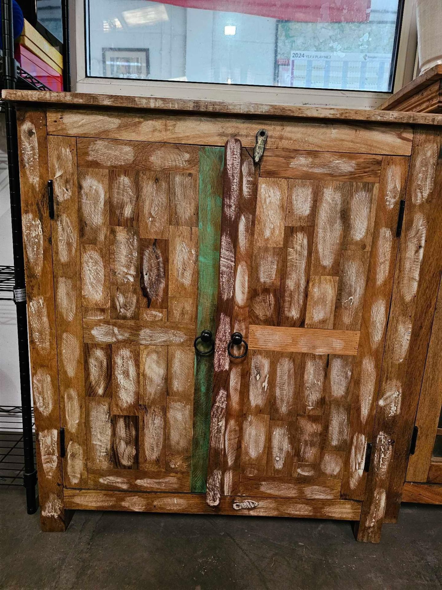 A Indian Hand-Carved And Painted Reclaimed Wood Cabinet Distressed 80 x 40 x 90cm