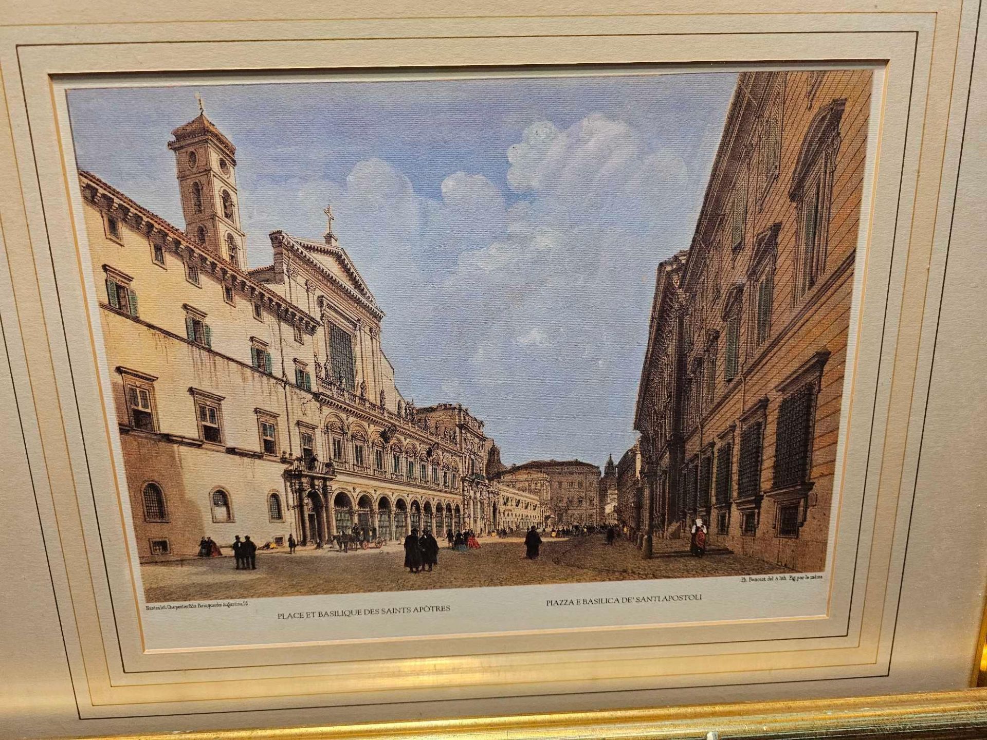 2 x Framed Prints (1) Piazza E Basilica De Santi Apostoli, Rome, Italy. Lithograph, Philippe Benoist - Image 2 of 4