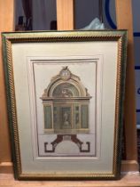 2 x Framed Prints Plan And Elevation of A Trellis Niche Decorated With Gushing Waters For The Use of