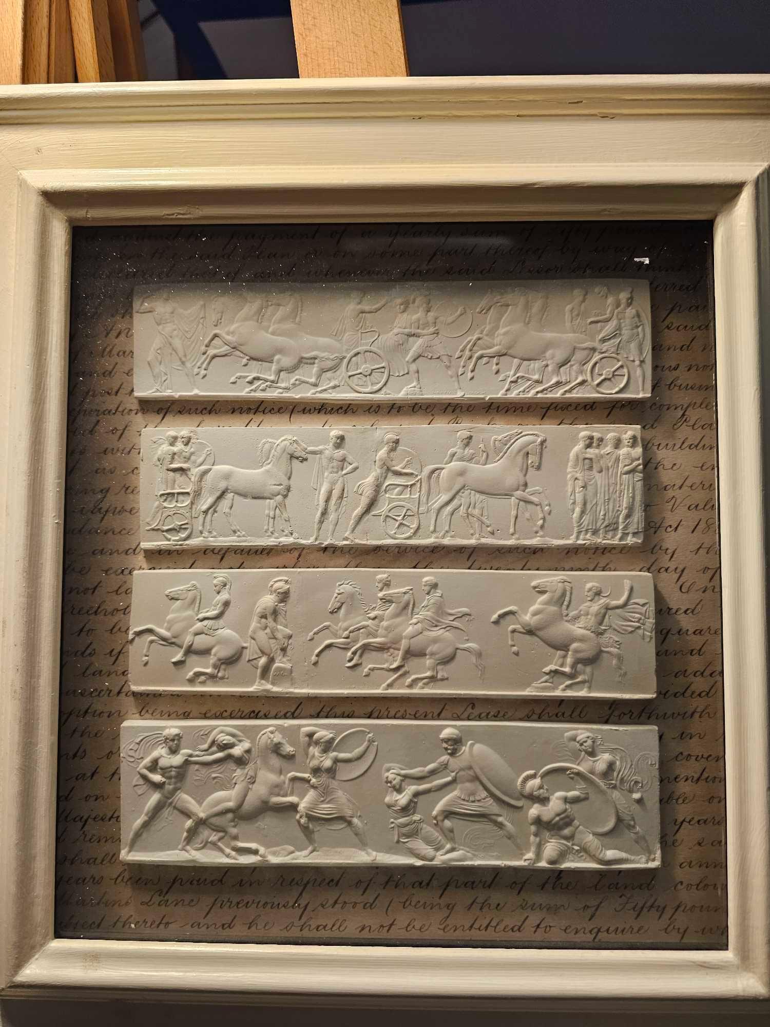 A Set of 5 x Framed Artwork of Plaster Relief Panels Depicting Friezes of The Parthenon 41 x 43cm ( - Image 2 of 3
