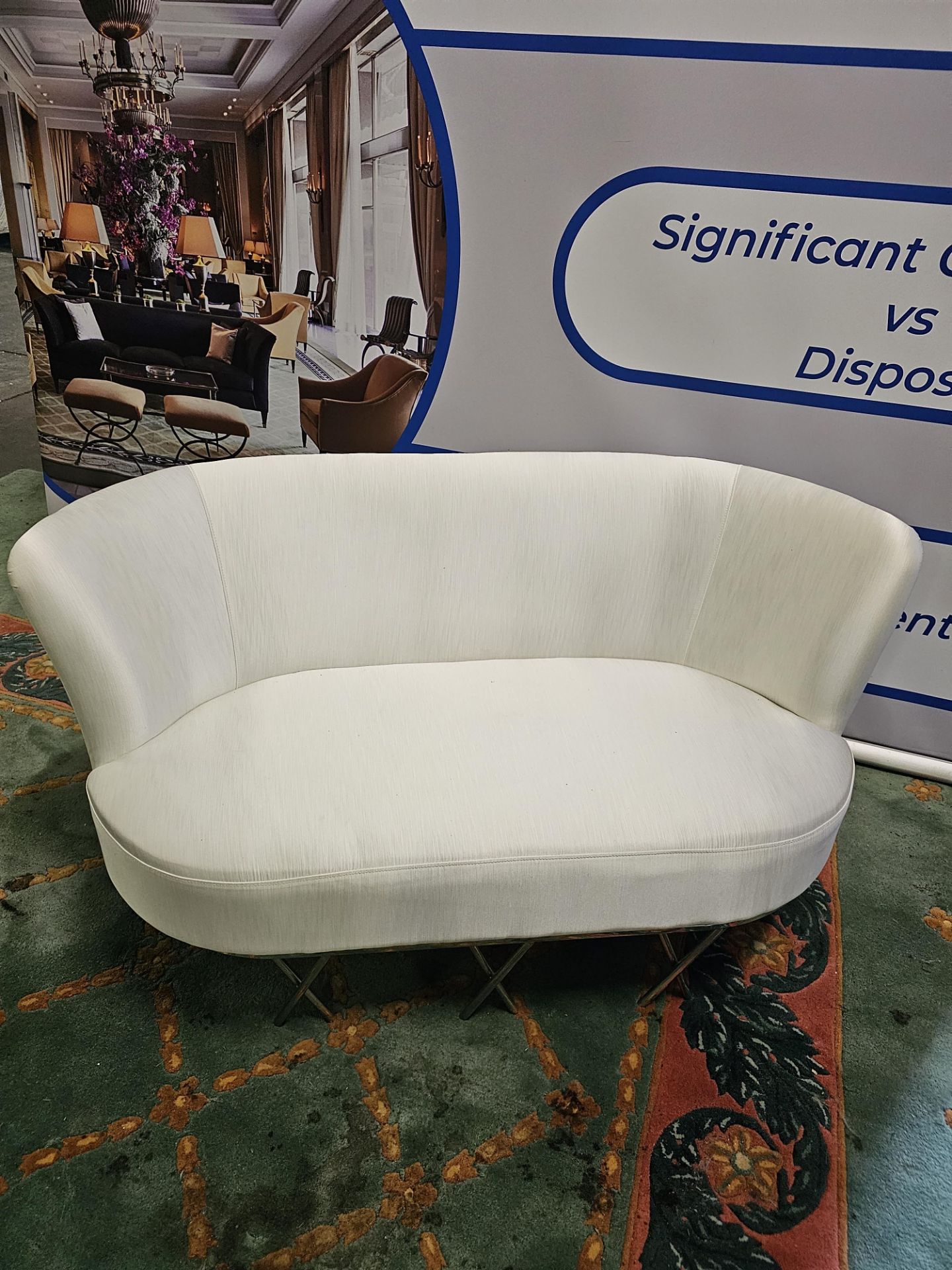 Two Seater Love Seat In A Shiny Oyster White Upholstery On Chrome Feet 155cm x 70cm x 73cm high - Bild 8 aus 10