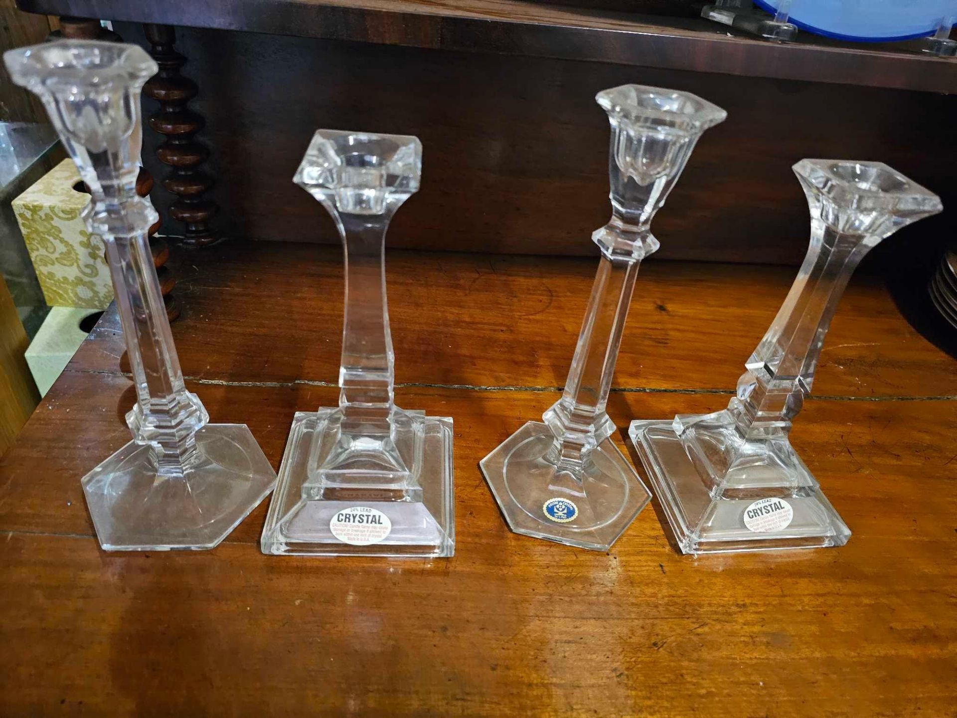 A Set Of 4 x 24% Lead Crystal Candle Holders 2 x 23cm 2 x 20cm