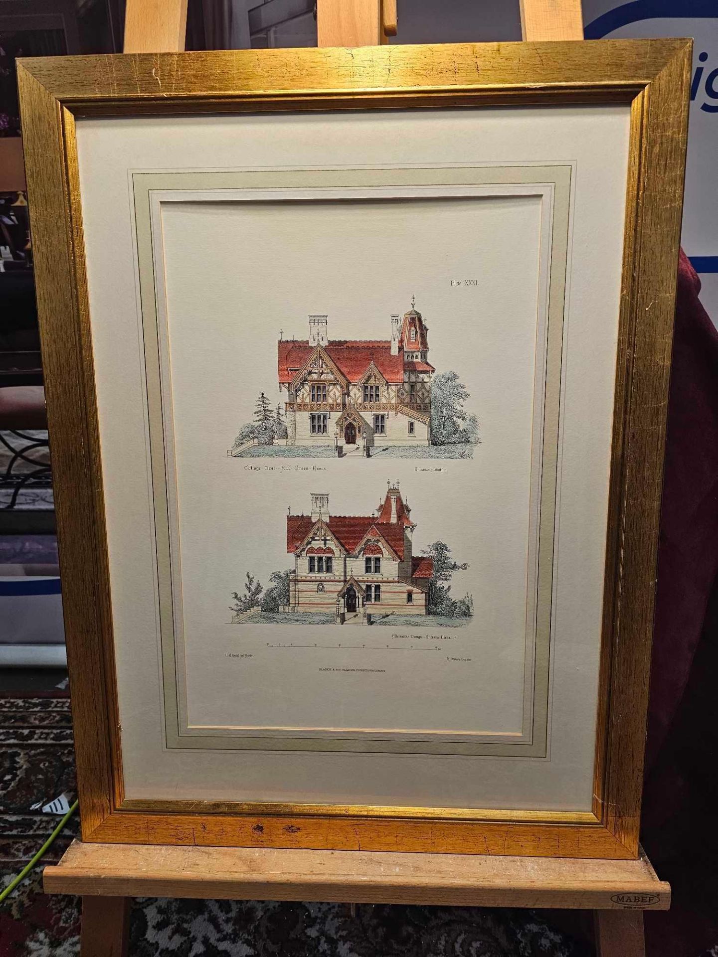 3 x Framed Prints (1) 1868 Architectural Print Cottage Orne Moulin Essex (2) Villa At Grange - Image 3 of 4