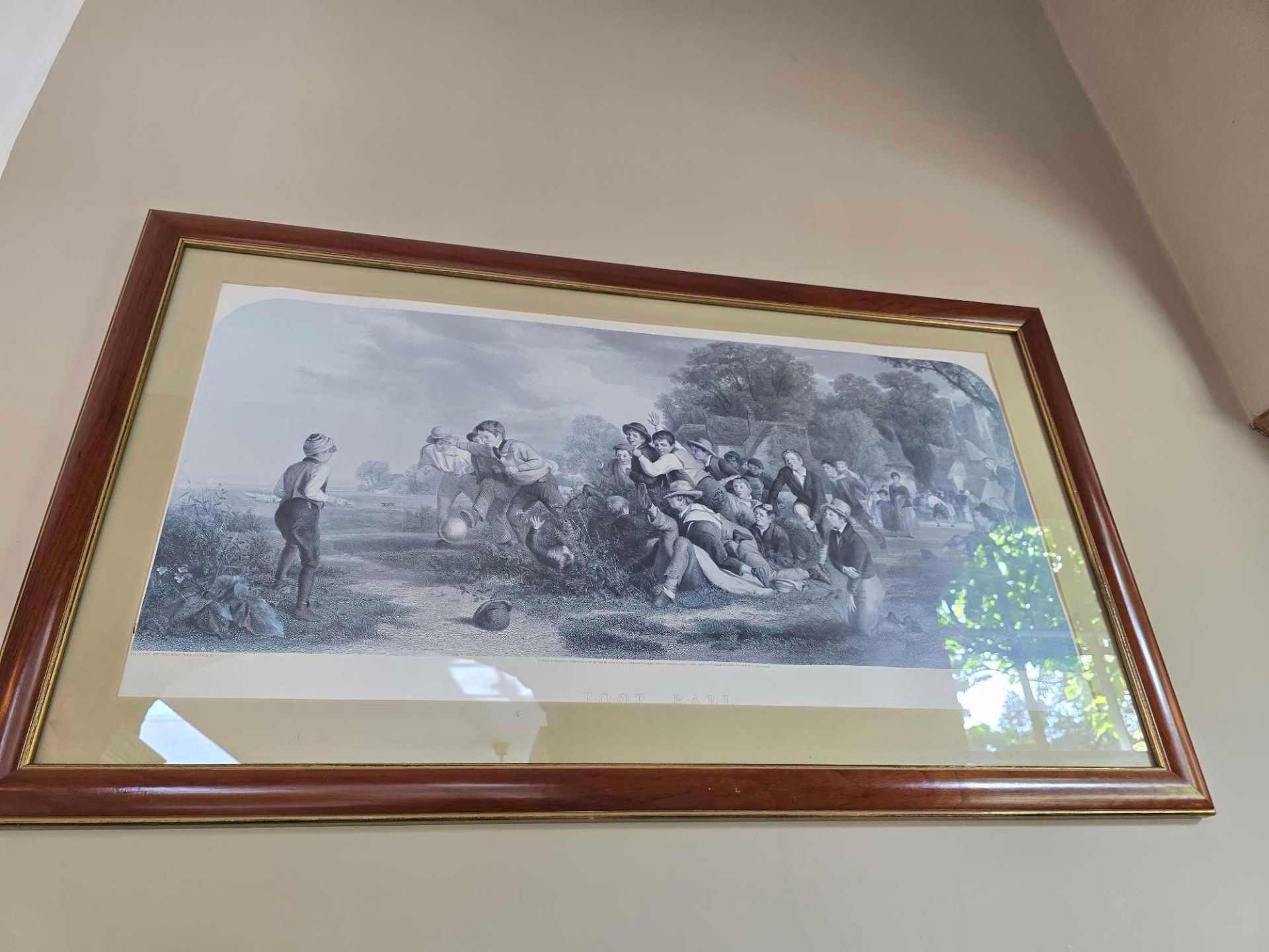 Print after the 1839 painting by Thomas Webster titled Foot Ball Henry Lenon engraver framed 106 x - Image 4 of 4