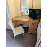 A oak pedestal desk three drawer and two cupboard complete with side chair 145 x 60 x 84cm (RM40)