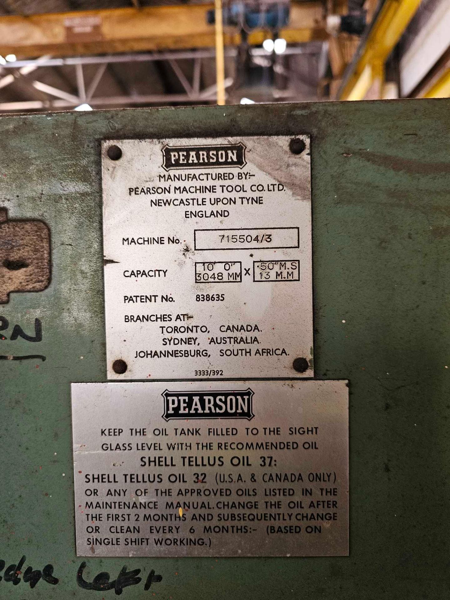 Pearsons Hydraulic Guillotine Capacity: 10-0 -3048cm x 50.5 x 13mm (S/N 715504-3) - Image 7 of 8