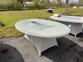 A162 Monterey 220 x 145 cm Elliptical Dining Firepit Table with Glass Top Dove Grey