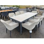 A145 Seville Style Rectangular Dining Table with 8 x beige fabric chairs