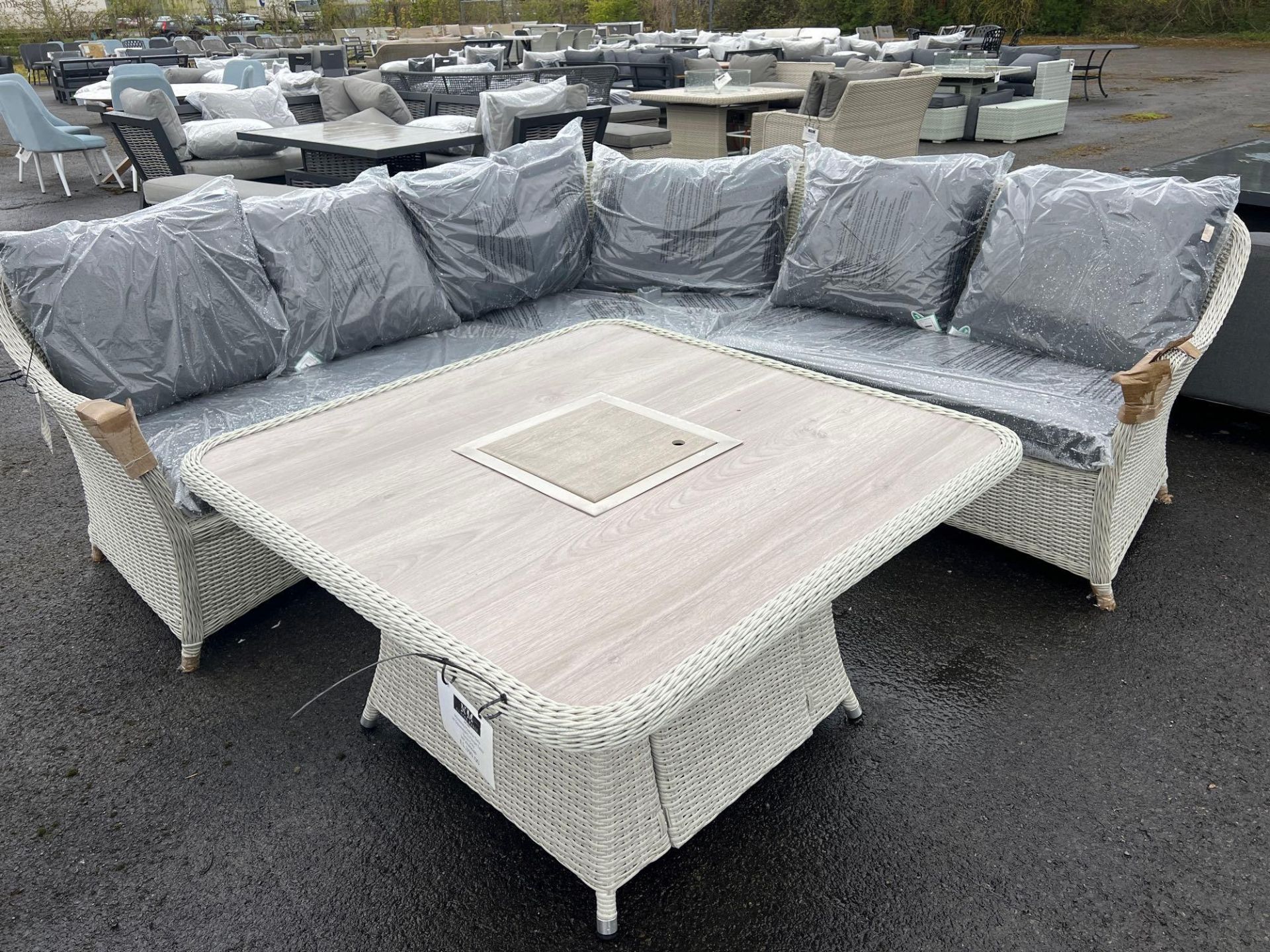 A87 Monterey Modular Sofa with Square SPC Firepit Table Dove Grey