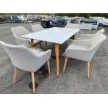A59 Light Ceramic Glass Table with 6 x Fabric Armchairs Lught Grey