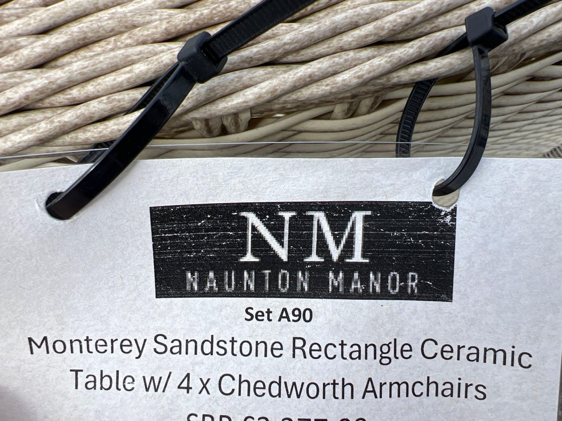 A90 Monterey Sandstone Rectangle Ceramic Table with 4 x Chedworth Armchairs - Image 4 of 4