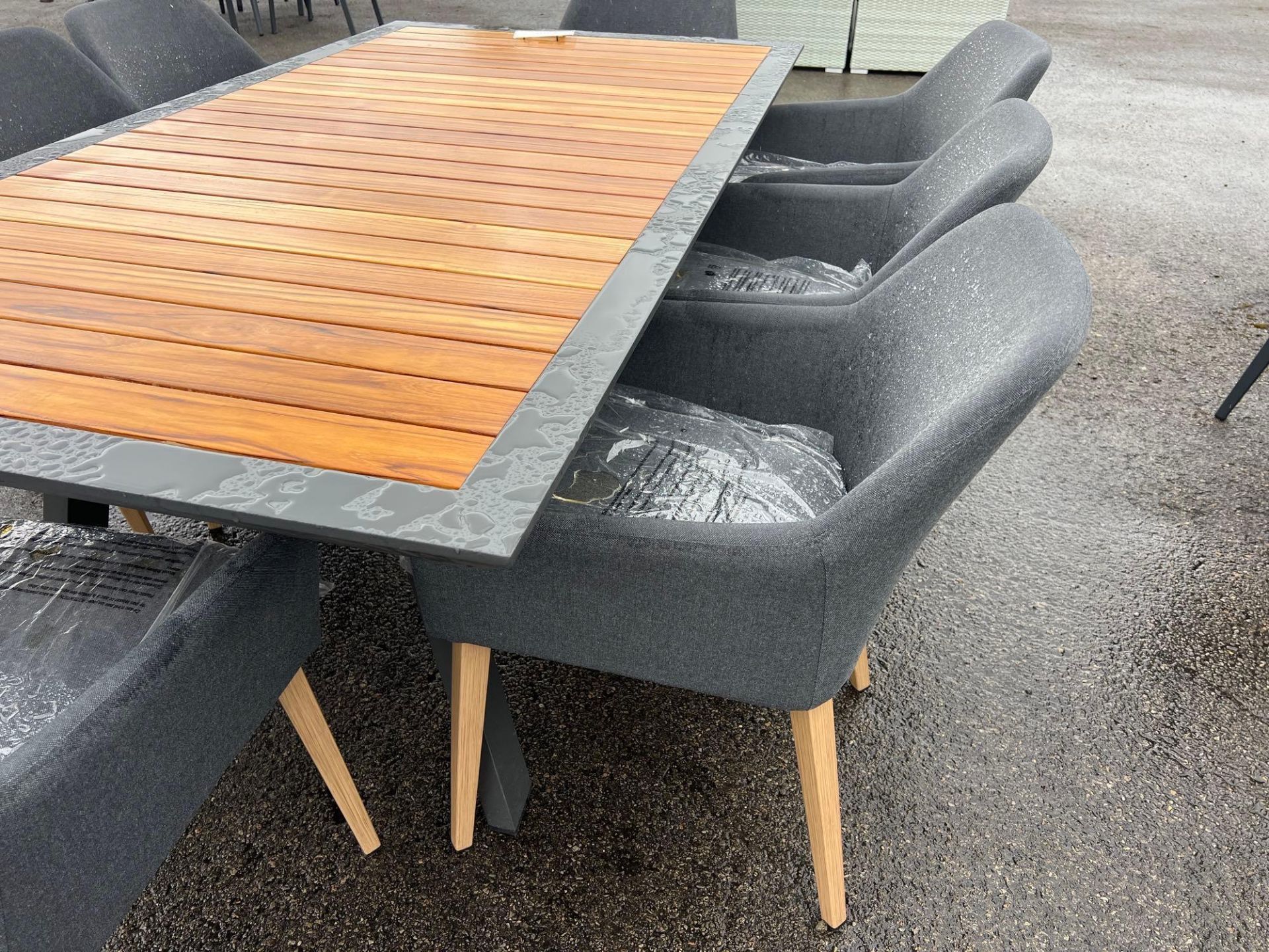 A110 Entesi 210 x 110cm Teak Table with 8 x Fabric Chairs - Image 2 of 5