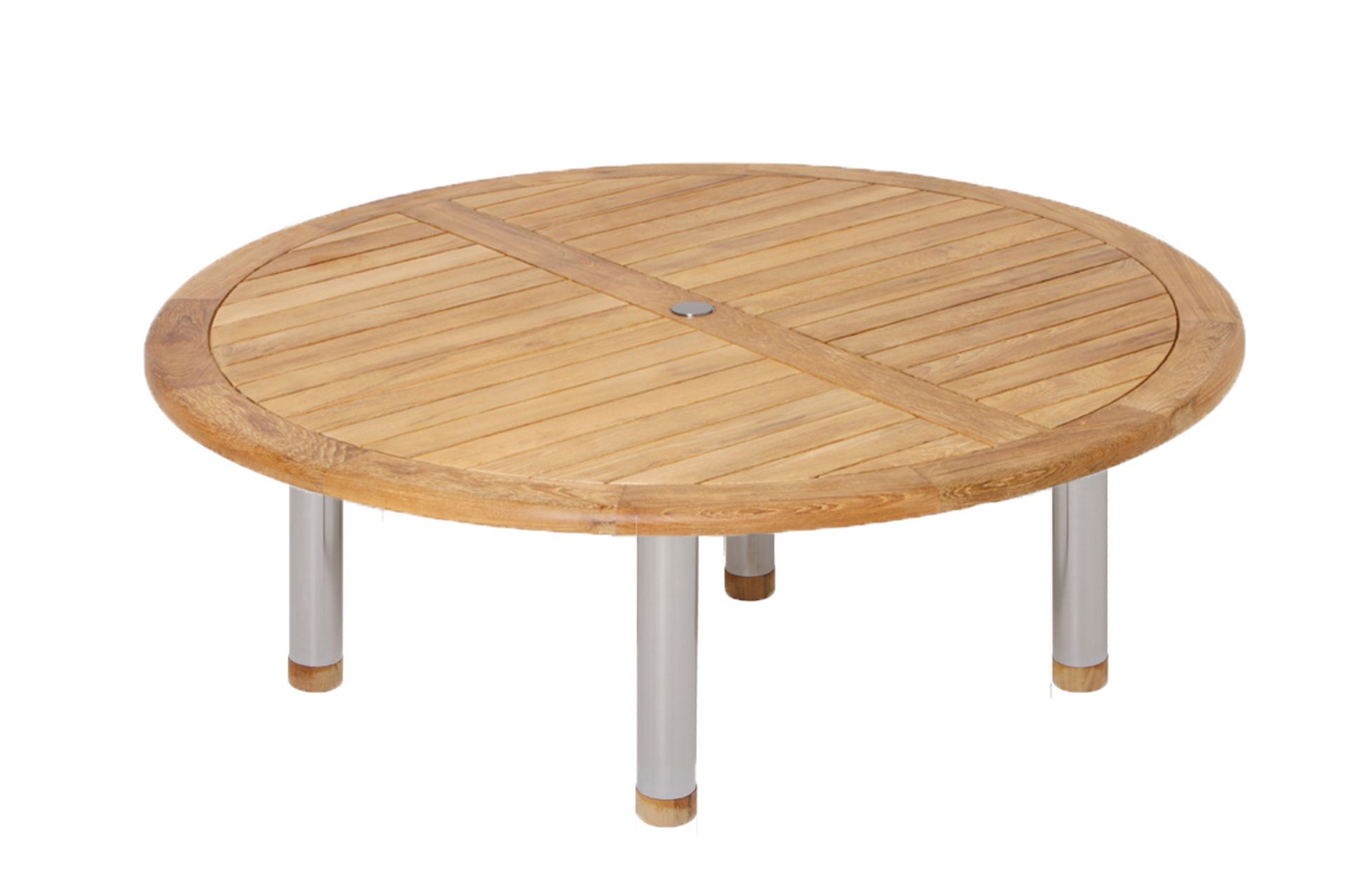 Set A518 Woodstock 220cm Round Teak Table (Stainless Steel Legs)