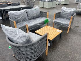 A118 2 Seat Grey Rope Sofa Set with Square wood coffee table Transform your patio, deck, or garden