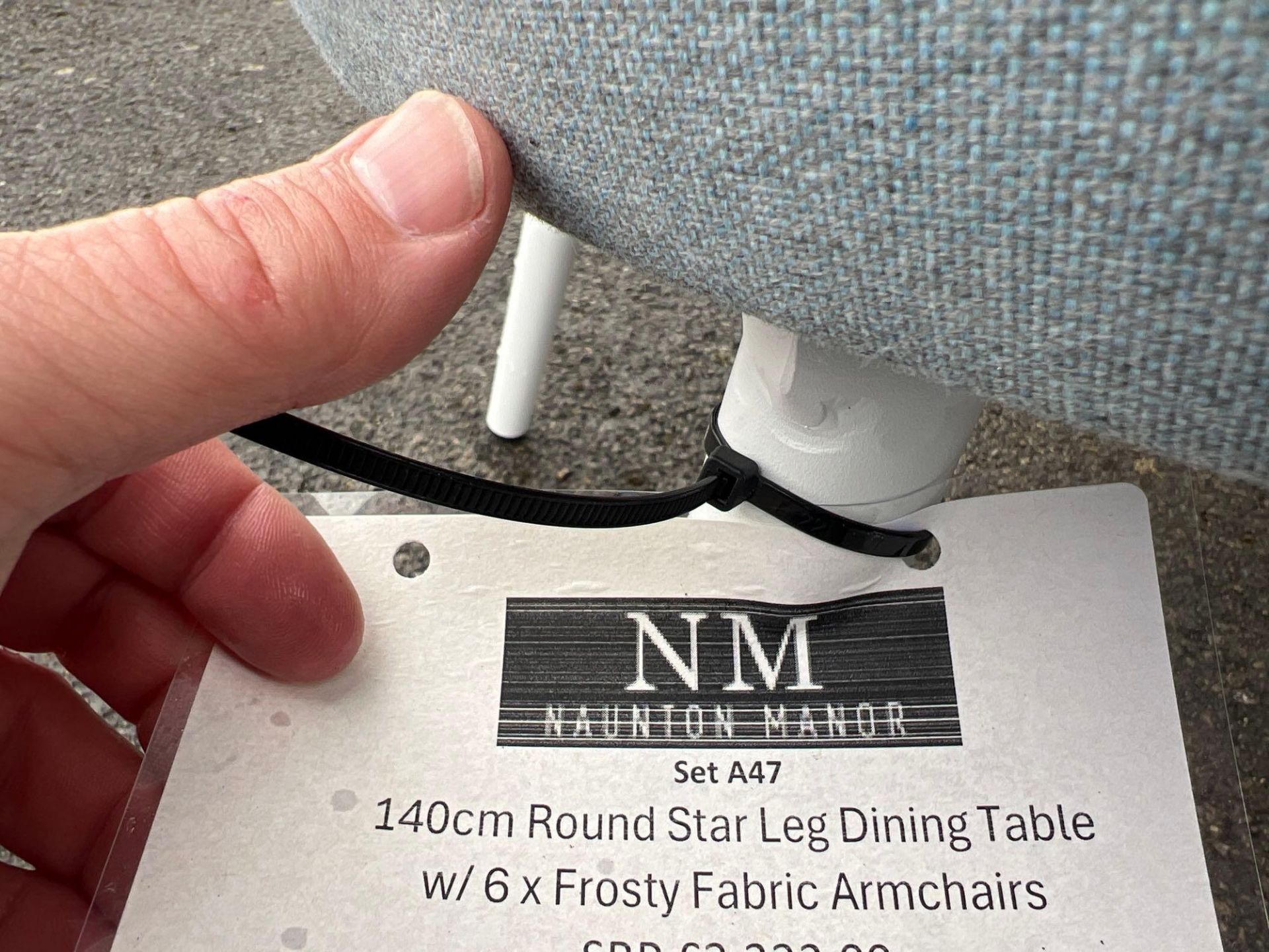 A47 140cm Round Star Leg Dining Table with 6 x Frosty Fabric Armchairs - Image 3 of 3