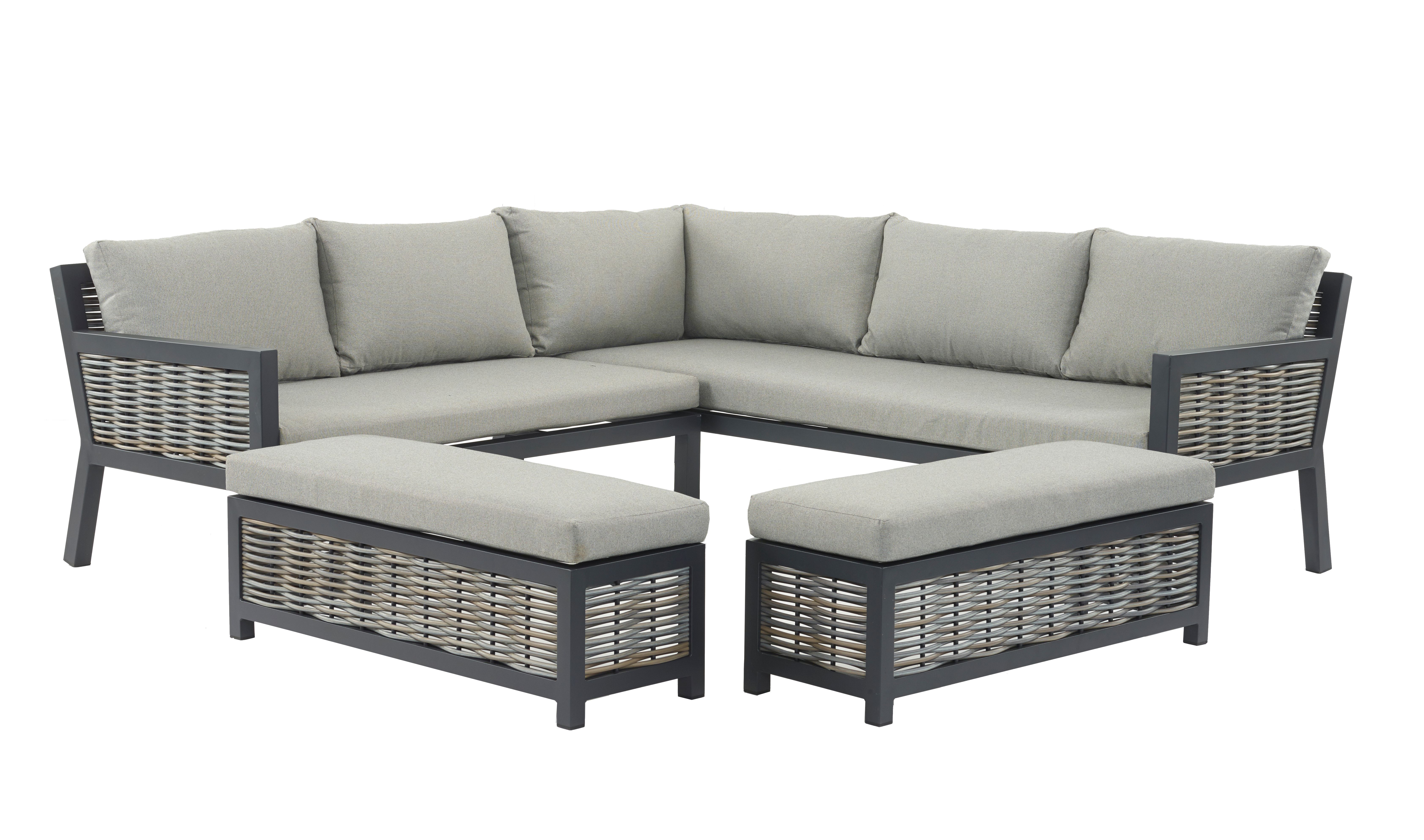 Set A401 Portofino Deluxe Wicker Square Modular Sofa with 2 Benches