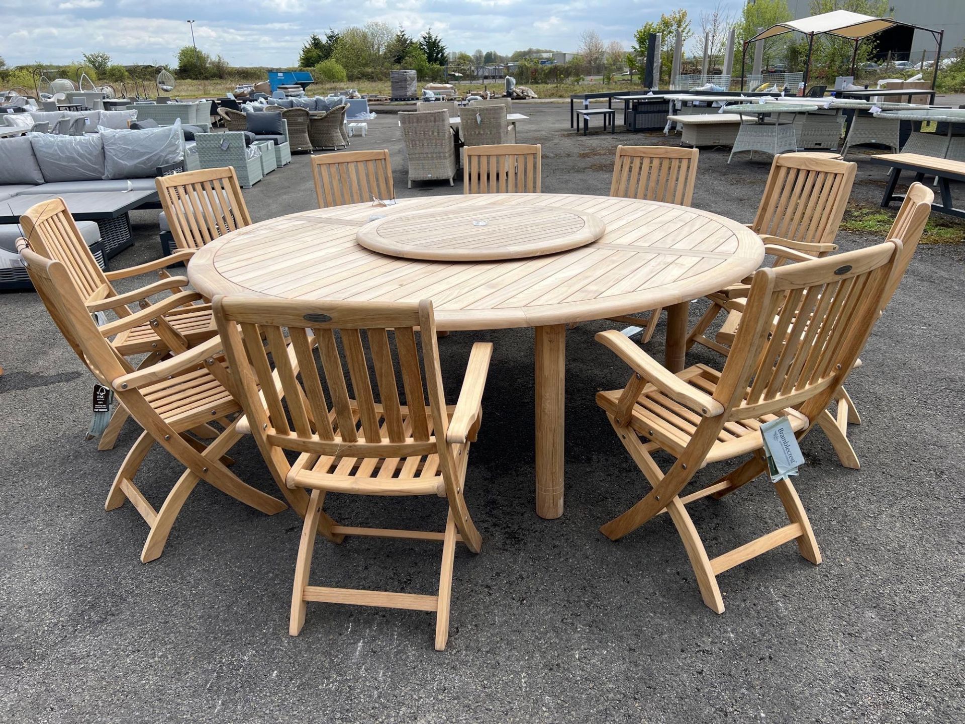 A103 Woodstock Teak Table With 10 x Beaufort Armchairs and Lazy Susan