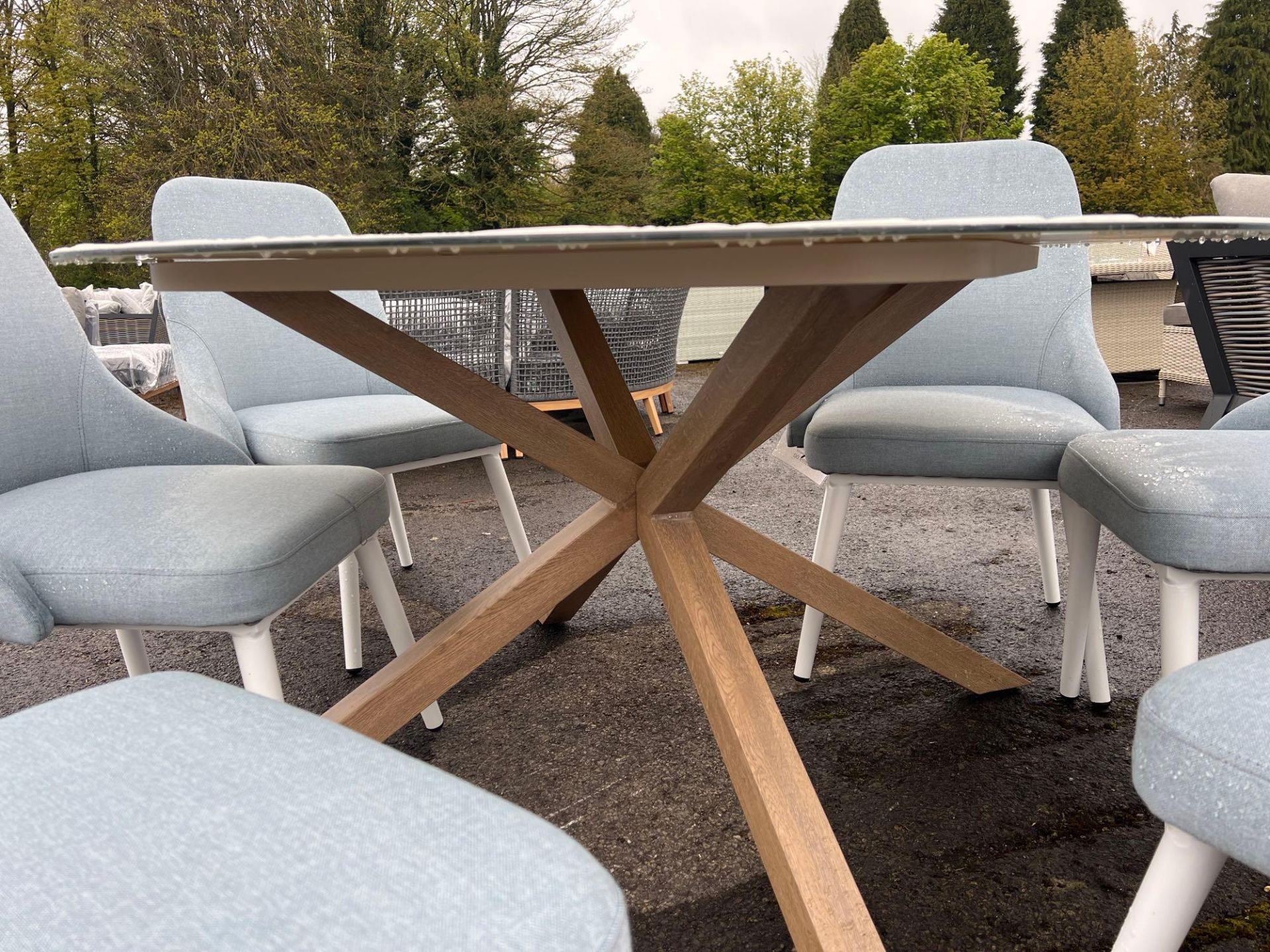 A47 140cm Round Star Leg Dining Table with 6 x Frosty Fabric Armchairs - Image 2 of 3