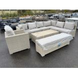 A100 Kingscote Modular Sofa with large coffee table and chair - Nutmeg Elevate your outdoor living