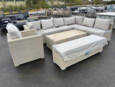 A100 Kingscote Modular Sofa with large coffee table and chair - Nutmeg Elevate your outdoor living