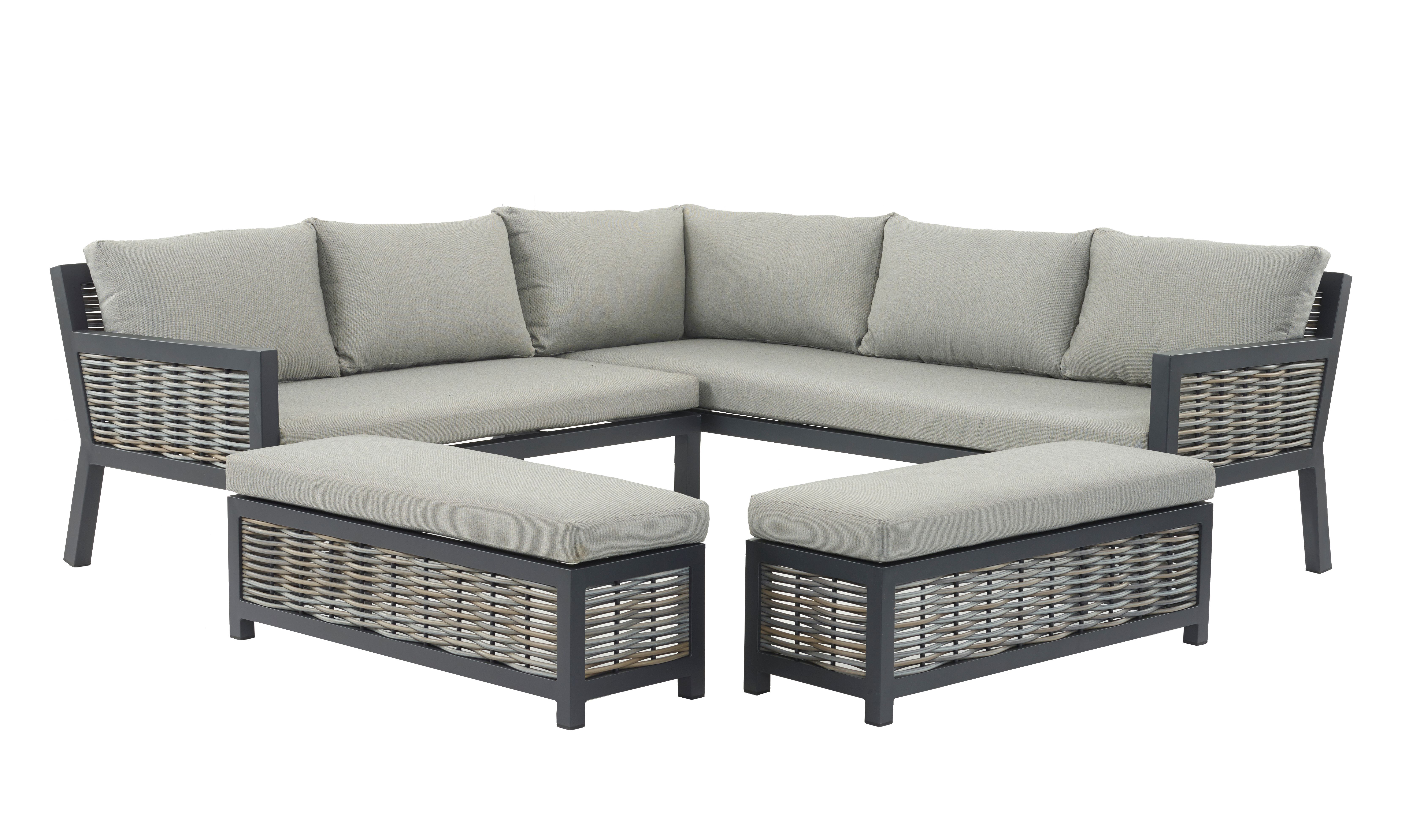 Set A402 Portofino Deluxe Wicker Square Modular Sofa with 2 Benches