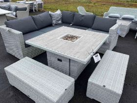 A21 Kingscote Cloud Modular Sofa with Square firepit table and 2 x benches   The Kingscote Cloud