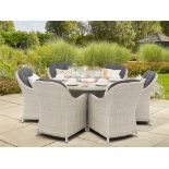 Set A584 Monterey 140cm Round Table Firepit Table with Glass Top & 6 Armchairs - Dove Grey