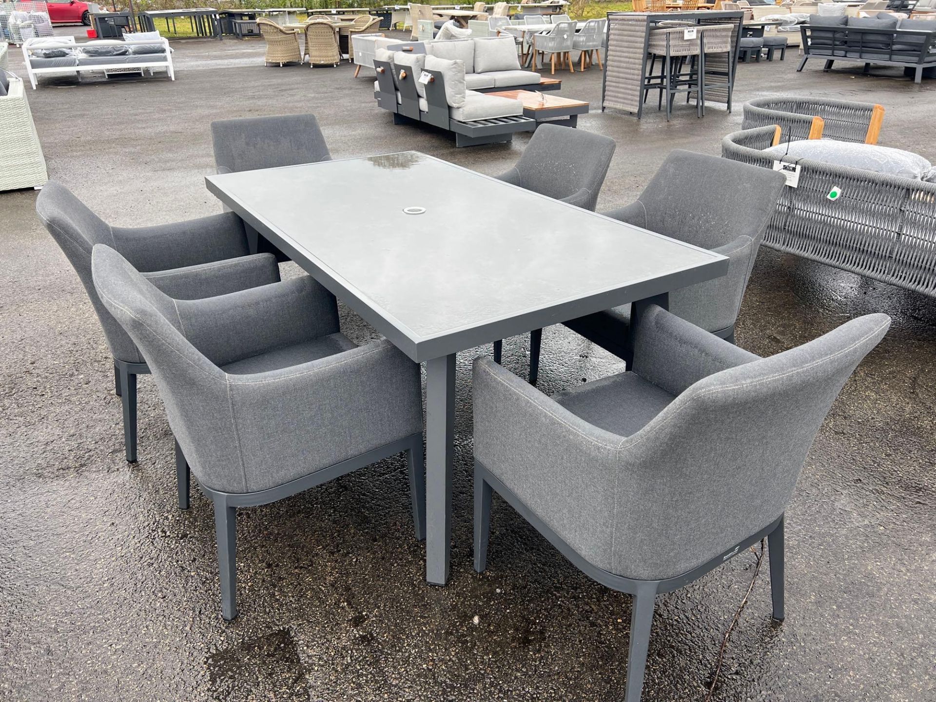 A113 Rectangular Ceramic Glass Table with 6 x St. Lucia Armchairs The Bramblecrest Table features