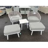 A154 Palermo Style 2 x Sofa Chairs with Footstools and Coffee Table White