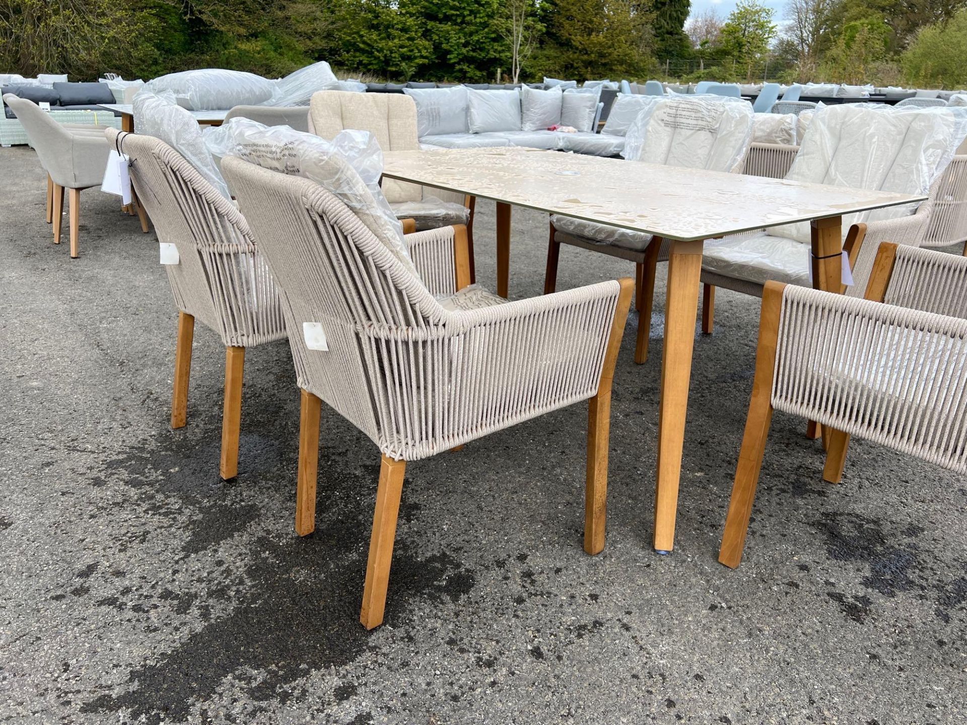 A174 Teak Leg Rectangle Table with 6 x Rope Armchairs Sandstone - Image 2 of 4