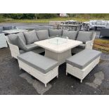 A27 Hampton Nutmeg Firepit Set Inspired by the latest trends in outdoor décor, the Hampton set