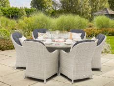 Set A583 Monterey 140cm Round Table Firepit Table with Glass Top & 6 Armchairs - Dove Grey