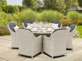 Set A583 Monterey 140cm Round Table Firepit Table with Glass Top & 6 Armchairs - Dove Grey