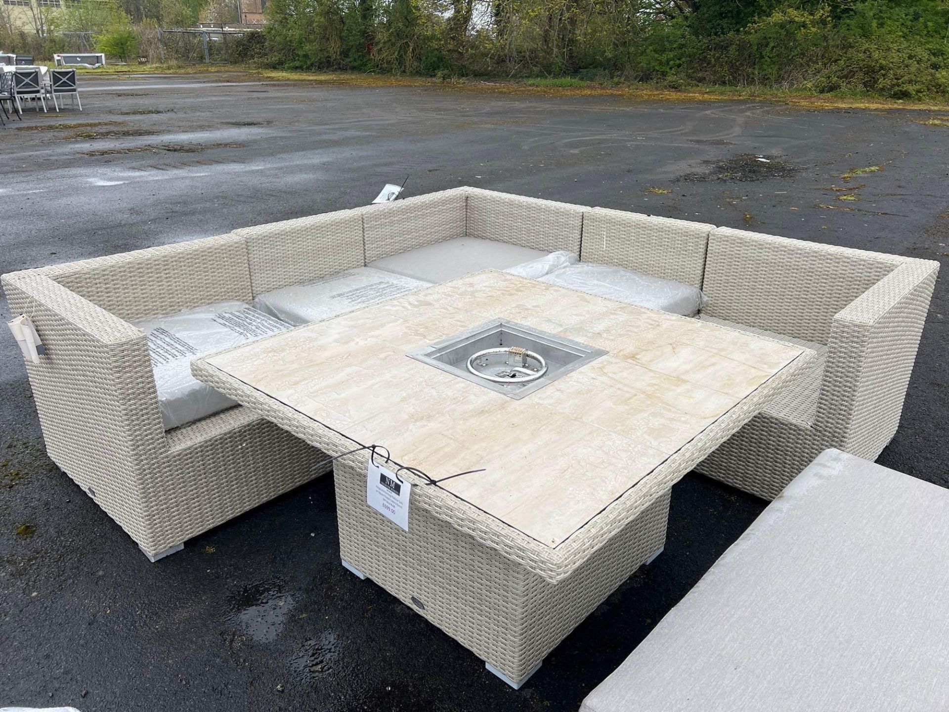 A125 Kingscote Nutmeg Modular Sofa With Square Firepit Table and Bench